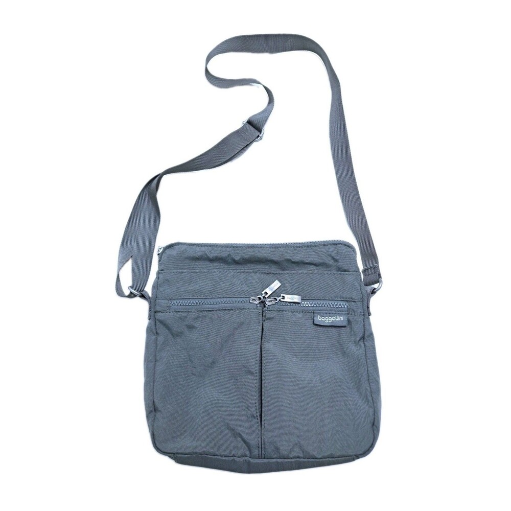 Baggallini Horizon Crossbody Bag Gray Nylon Zip Pockets Medium Purse